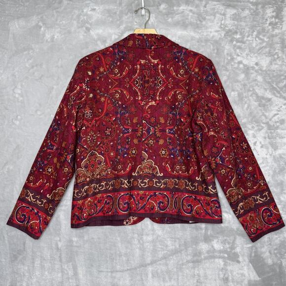 Coldwater Creek Jacket Womens Large Red Paisley Floral Blazer Button Up Lined - Picture 2 of 11